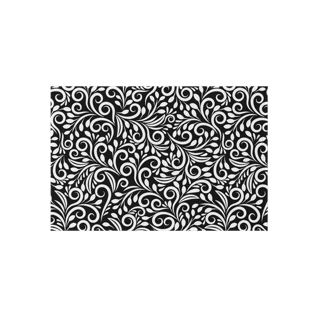 Scroll Work Pattern Rug Black White Scrollwork Pattern Outdoor Rug | Floral Swirl Patio Mat - Etsy
