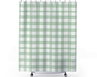 Green Plaid Shower Curtain: Farmhouse Bathroom Decor