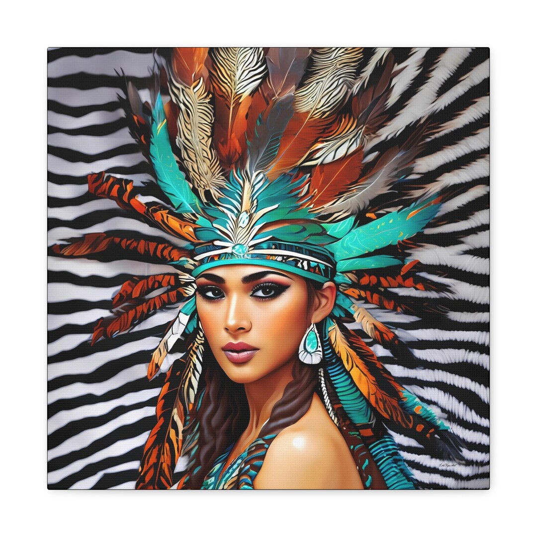 Feather Headdress Woman Canvas Art, Native American Portrait - Etsy