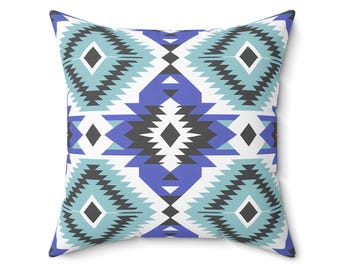 Bohemian Throw Pillow: Southwestern Tribal Geometric Cushion