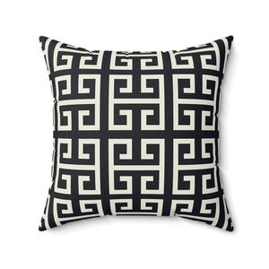 Black and White Geometric Square Pillow: Modern Throw Cushion