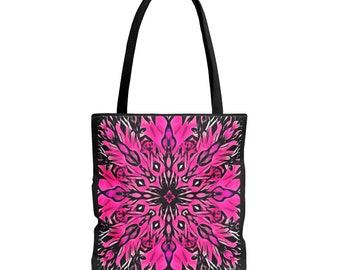 hot pink  and black abstract flower canvas tote bag, gifts for women, canvas shopper, oversized  bag, reusable bag, shopping bag, boho bag