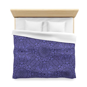 Bohemian Microfiber Duvet Cover - Cozy Bedding, Purple Floral Design, Bedroom Decor, Home Accents, Gift for Her, Festival Style