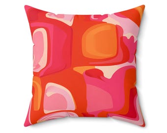 Almofada decorativa abstrata retrô rosa laranja: decoração boho para casa