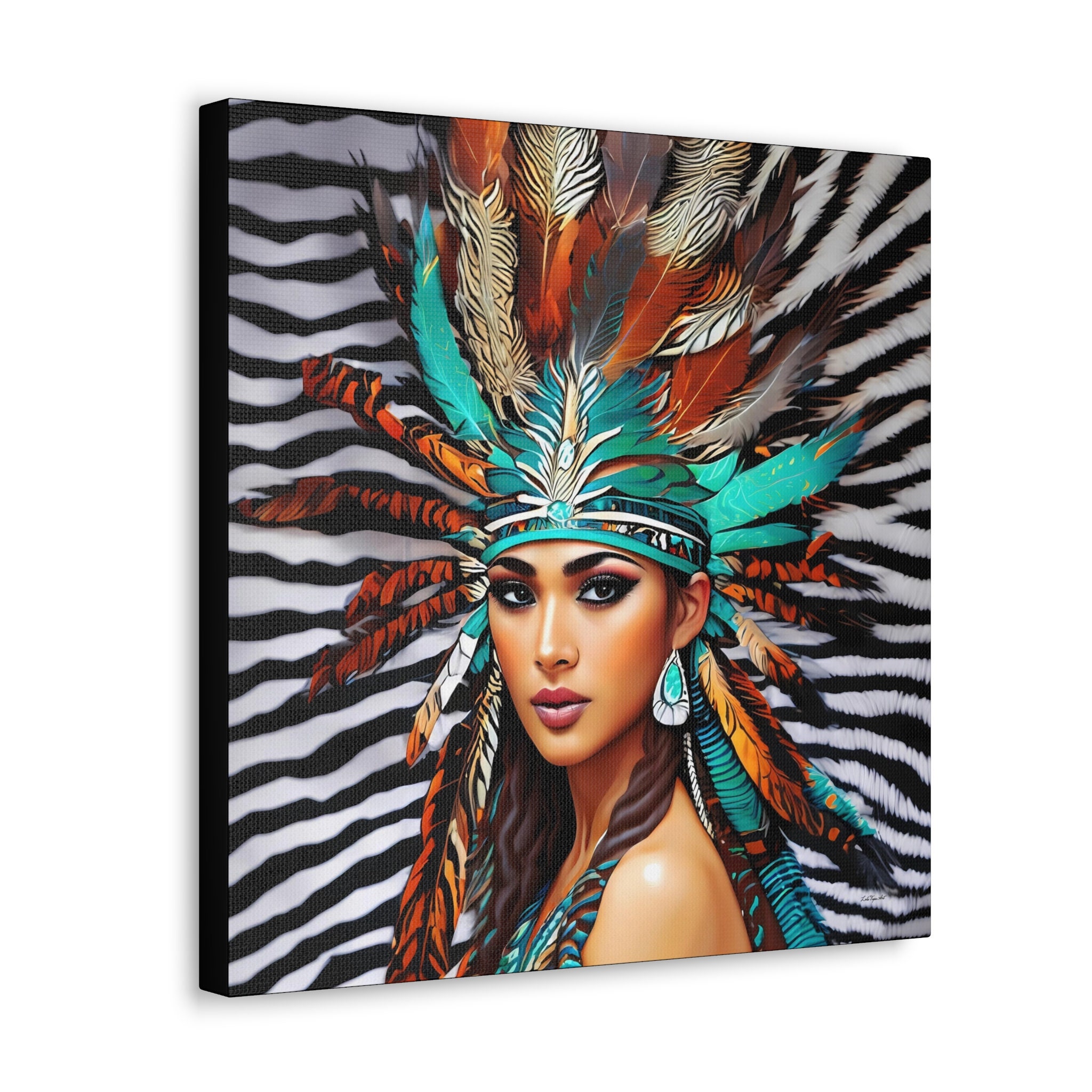 Feather Headdress Woman Canvas Art, Native American Portrait - Etsy