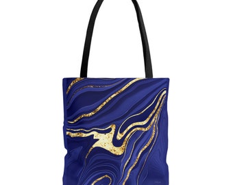 Navy Gold Abstract Tote Bag: Polyester Canvas Shopper