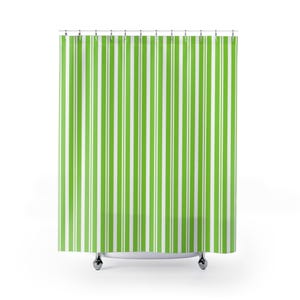 Green Striped Shower Curtain: Modern Polyester Bath Decor