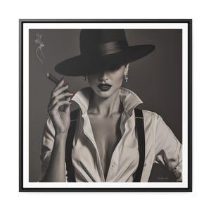 Film Noir Frau Leinwandkunst - Retro Femme Fatale gerahmter Druck - stimmungsvoller bezaubernder quadratischer Wandkunst - Vintage Filmdekor