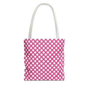 Pink Polka Dot Tote Bag: Chic Polyester Shopping Bag