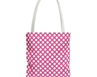 Pink Polka Dot Tote Bag: Chic Polyester Shopping Bag