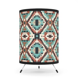 Bohemian Tripod Lamp - Colorful Geometric Shade for Cozy Living Room, Bedroom Decor, Tribal Style Lighting, Unique Gift Idea, Home