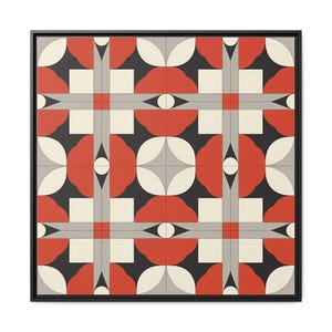 Abstracte geometrie ingelijste canvaskunst: modern rood, zwart, grijs muurdecoratie