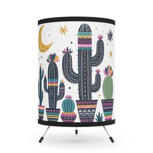 Bohemian Tripod Lamp, Cactus Decor Light for Living Room, Unique Nightstand Light for Plant Lovers, Free-Spirited Home Decor, Gift for