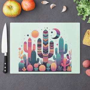 Cactus Art Cutting Board, Colorful Serving Board, Kitchen Decor, Gift for Foodies, Unique Home Gift, Southwestern Style