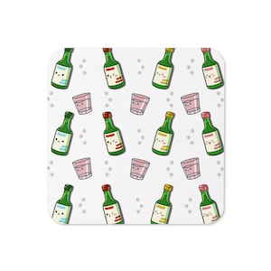 Cute Korean Soju Drink and Shot Glass Pattern Cork-Back Coaster