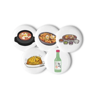 Cute Korean Foods and Drinks Set of Pin Buttons