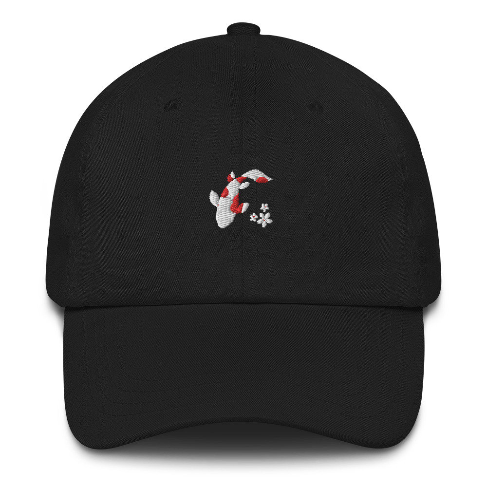 Cute Japanese Koi Fish With Flowers Summer Beach Black Unisex Baseball ...