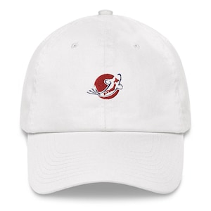 Cute Japanese Koi Fish with Red Sunset Japan Travel Gift Unisex White Baseball Hat