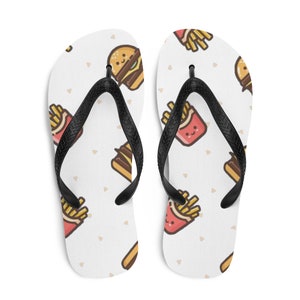 Cute Food Burgers and Fries Summer Beach Flip-Flops
