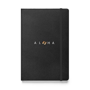 Aloha Spam Musubi White Letter Hawaii Travel Black Hardcover Bound Notebook