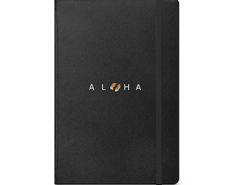 Aloha Spam Musubi White Letter Hawaii Travel Black Hardcover Bound Notebook