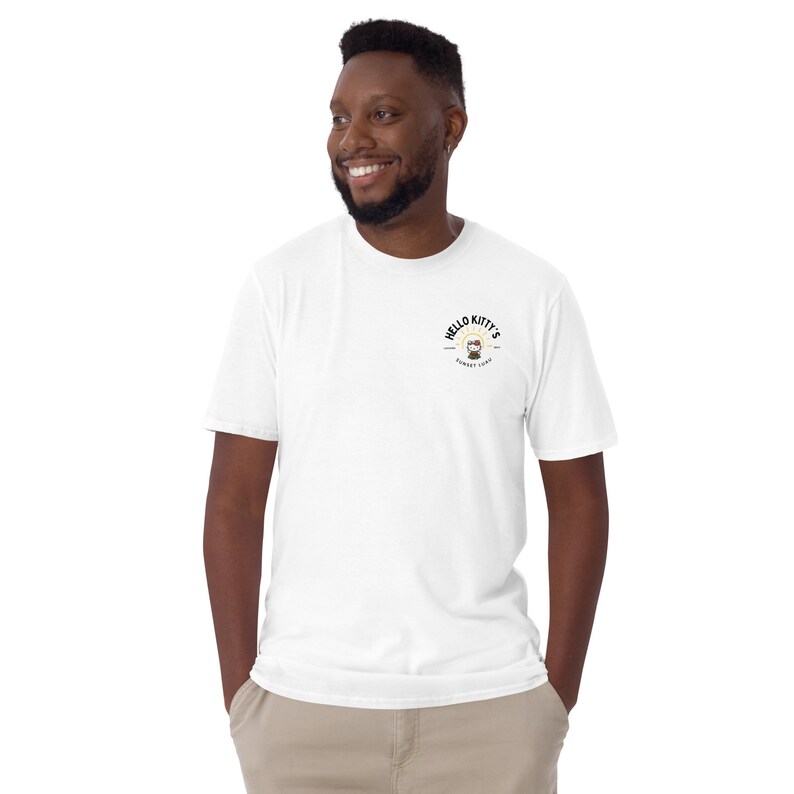 Cute Hello Kitty x Hawaii Sunset Luau Hawaiian Summer Beach White Short-Sleeve Unisex T-Shirt