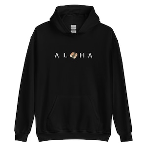 Aloha Spam Musubi White Letter Hawaii Travel Black Unisex Hoodie