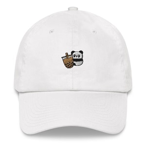 Cute Boba Milk Tea Panda dibujos animados blanco unisex gorra de béisbol