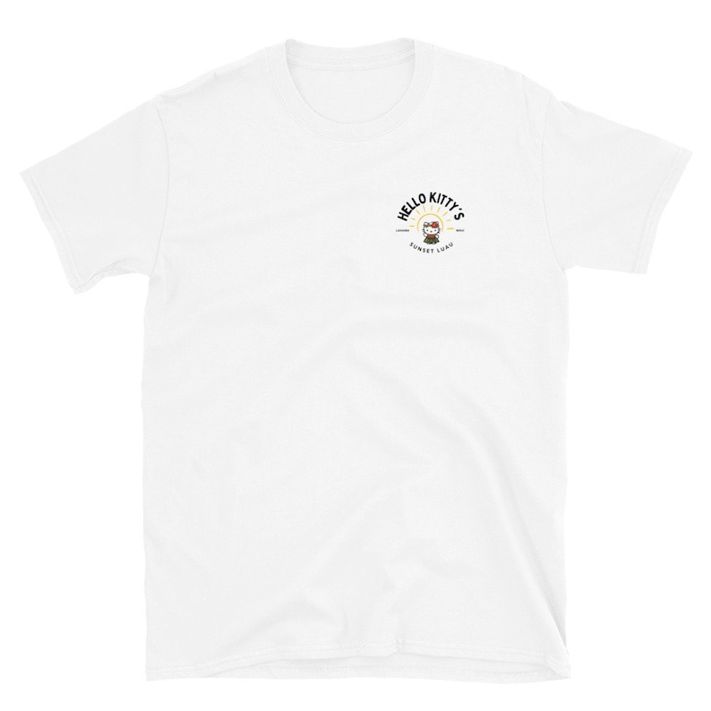 Cute Hello Kitty x Hawaii Sunset Luau Hawaiian Summer Beach White Short-Sleeve Unisex T-Shirt