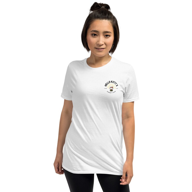 Cute Hello Kitty x Hawaii Sunset Luau Hawaiian Summer Beach White Short-Sleeve Unisex T-Shirt