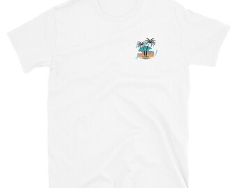 Cute Beach with Palm Trees Sunset "Life's a Beach" Design Short-Sleeve Unisex T-Shirt