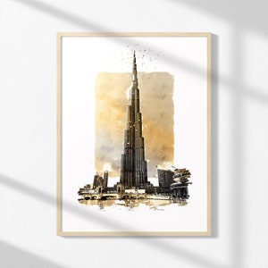 Burj Khalifa Print, Dubai Skyline, Colorful Building Prints, Skyscraper Wall Art, Print Download, Digital Art Print, Digital Download