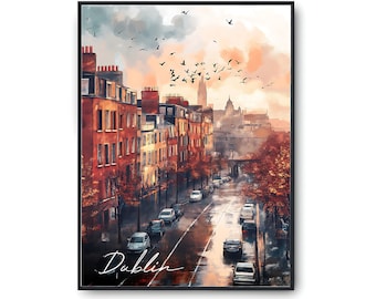 Póster de viaje de Dublín, descarga de impresión, impresión de arte digital, póster de viaje, descarga digital, arte de pared imprimible