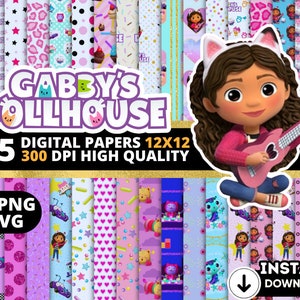 Digitale Papiere für Gabbys Dollhouse, Hintergrundbilder für Gabbys Dollhouse, Hintergründe für Gabbys Dollhouse, nahtlose Muster für Gabbys Dollhouse zum Ausdrucken