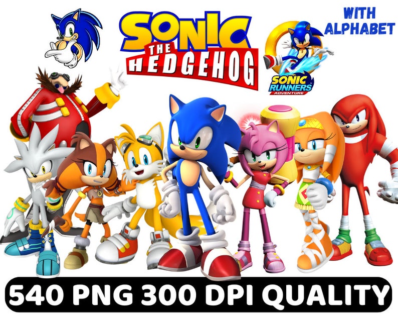 Sonic Clipart Png, Sonic Svg Bundle, Sonic The Hedgehog Png Transparent Backgrounds, Sonic Stickers Logos, Sonic Characters, Sonic Birthday image 1