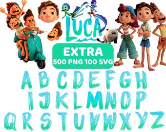 Luca Font Png Bundle, Luca Alphabet Letters Clipart, Sublimation File, DIY Luca Digital Art, Luca Party Decorations, Luca Printable Art