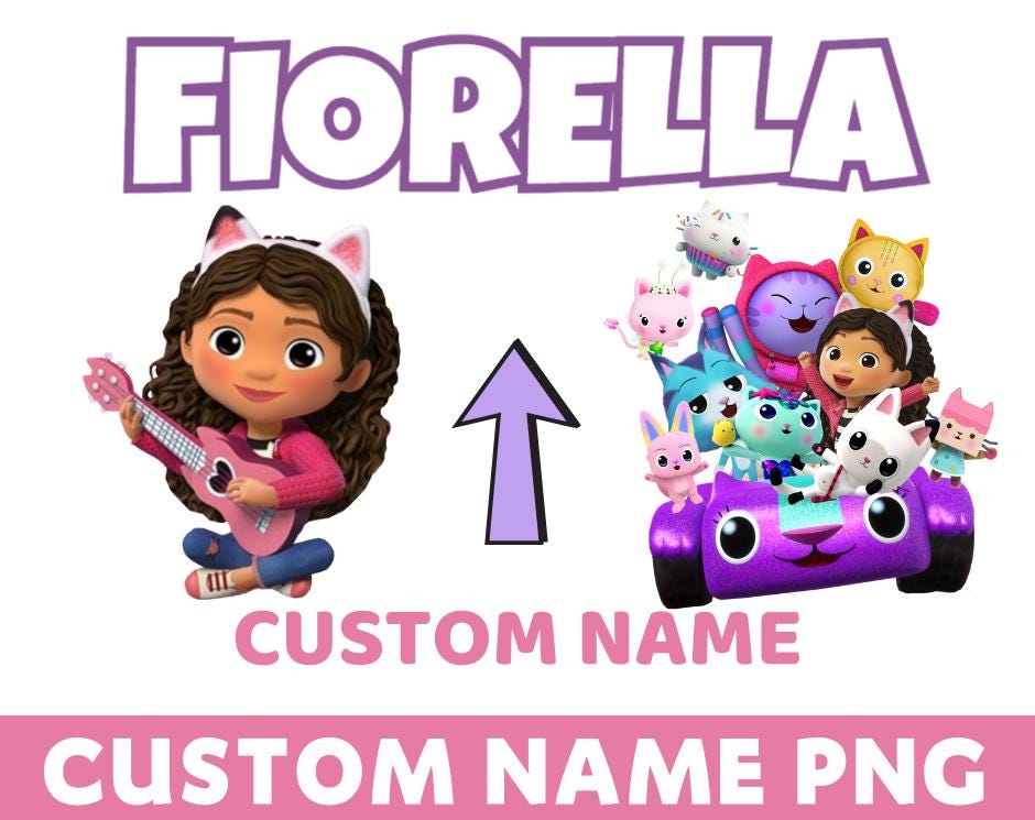 Gabbys Dollhouse Custom Name PNG, Personalized Gabby Clipart