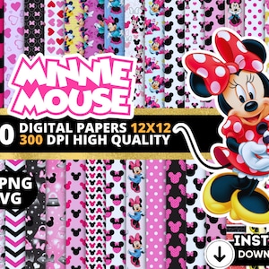 Minnie digitale Papers, Minnie Wallpers, Minnie achtergronden, Minnie Clipart Png Svg bundel, Minnie naadloze patroon, Minnie bundel