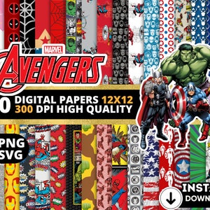 Avengers Digitale Papiere, Avengers Wallpers, Avengers Hintergründe, Avengers Clipart Png SVG Bundle, Avengers Nahtloses Muster, Avengers