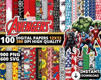 Avengers Digital Papers, Avengers Wallpers, Avengers Backgrounds, Avengers Clipart Png Svg Bundle, Avengers Seamless Pattern, Avengers