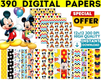 Mickey Digital Papers 300 dpi, Mickey Wallpers, Mickey Backgrounds, Mickey Scrapbooking, Mickey Seamless Pattern, Mickey Party Printbales