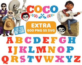 Coco Font Png Bundle, Coco Alphabet Letters Clipart, Sublimation File, DIY Coco Digital Art, Coco Party Decorations, Coco Printable Art
