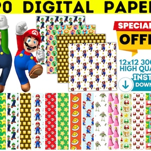Super Mario Digital Papers 300 dpi, Super Mario Wallpers, Super Mario Hintergründe, Super Mario Scrapbooking, Super Mario Seamless Pattern