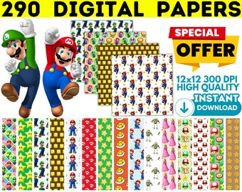 Super Mario Digital Papers 300 dpi, Super Mario Wallpers, Super Mario Hintergründe, Super Mario Scrapbooking, Super Mario Seamless Pattern