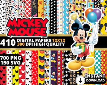 Mickey Digital Papers, Mickey Wallpers, Mickey Backgrounds, Mickey Clipart Png Svg Bundle, Mickey Seamless Pattern, Mickey Bundle