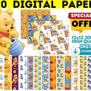 Winnie The Pooh Digital Papers 300 dpi, Winnie The Pooh Scrapbooking, Winnie Seamless Patterns, Winnie The Pooh Wallpers, Backgrounds