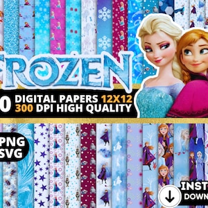 Documenti digitali congelati, Sfondi congelati, Sfondi congelati, Pacchetto Frozen Clipart Png Svg, Modello senza cuciture congelato, Pacchetto congelato