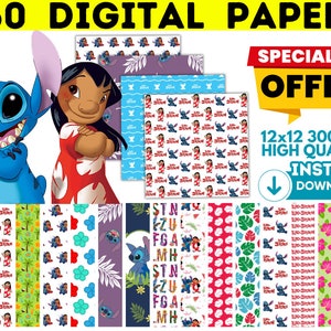 Stitch Digital Papers 300 dpi, Stitch Wallpers, Stitch Backgrounds, Stitch Scrapbooking, Stitch Seamless Pattern, Lilo & Stitch Printables