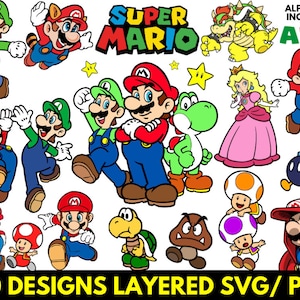 Super Mario Clipart Bundle Png & SVG, Super Mario Layered SVG Cricut, Super Mario SVG Bundle + Alphabet inklusive, Super Mario Cut Dateien