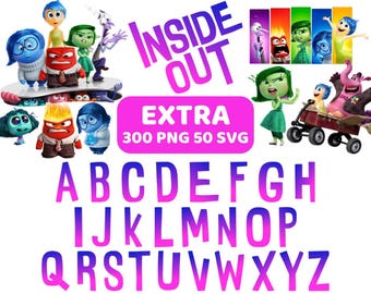Inside Out Font Png Bundel, Inside Out Alfabetletters Clipart, Sublimatiebestand, DIY Inside Out Digitale Kunst, Feestdecoraties, Afdrukbaar